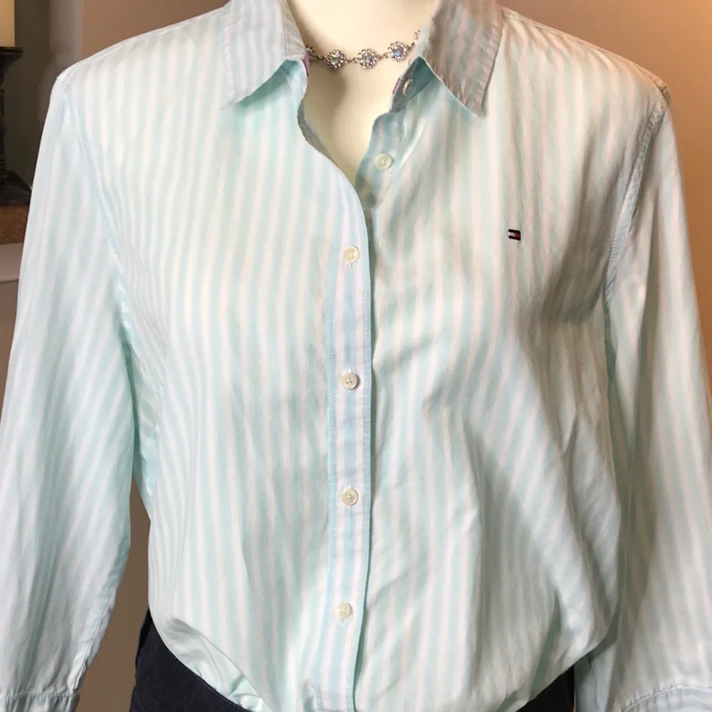 Tommy Hilfiger striped button-down oxford top XL EUC - Picture 1 of 7